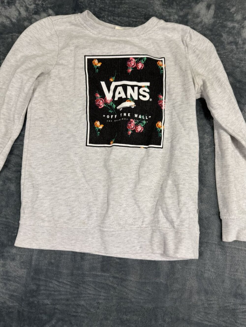 Vans Girls Heather Gray Floral Vans Logo Graphic Crewneck Sweatshirt XS